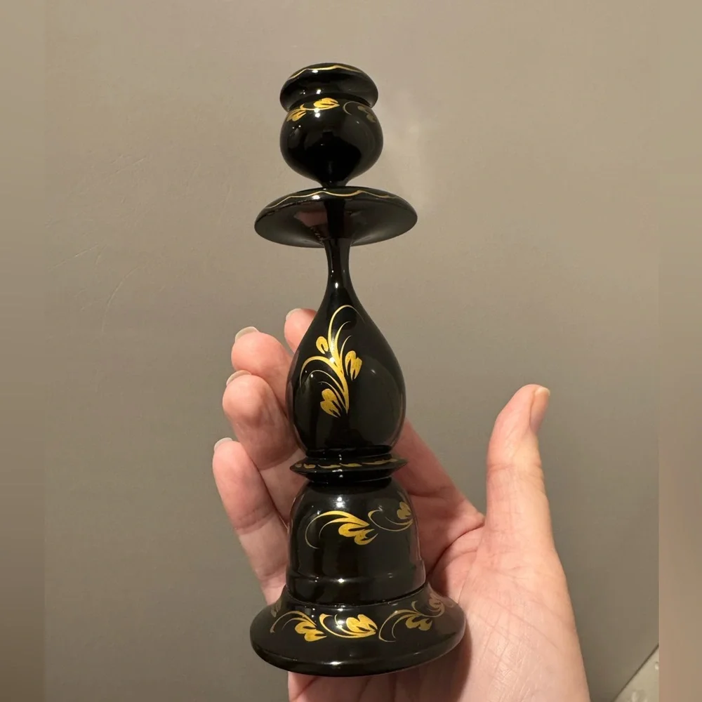 Ukrainian Hand Painted Signed Floral Candlestick Holder Vintage